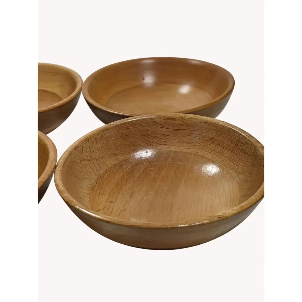 MCM Laminated 2 Tone Wood Bowls Set Of 4 Snack Salad Farmhouse Chic 1970s 70s